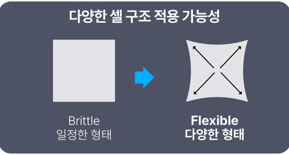 다양한 셀 구조 적용 가능성 - 일정한 형태만 가능하던 것에서 다양한 형태로